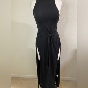 Set of 2 Wrap Apron Tie Dress‎ Black and Blue Knit Sleeveless Dress Size Small